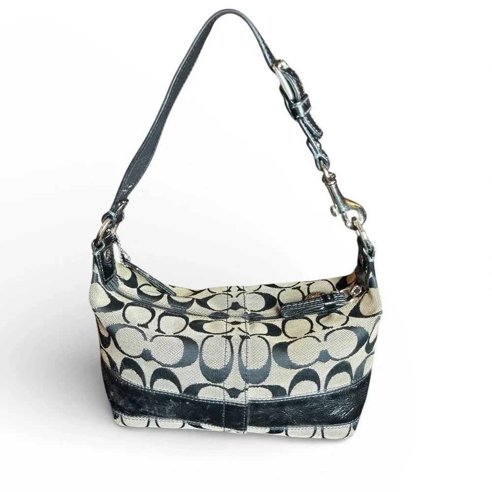 Coach Signature C‎ Canvas Legacy Trim Hobo Shoulder Bag Purse Cosmetic 41642 Y2K
